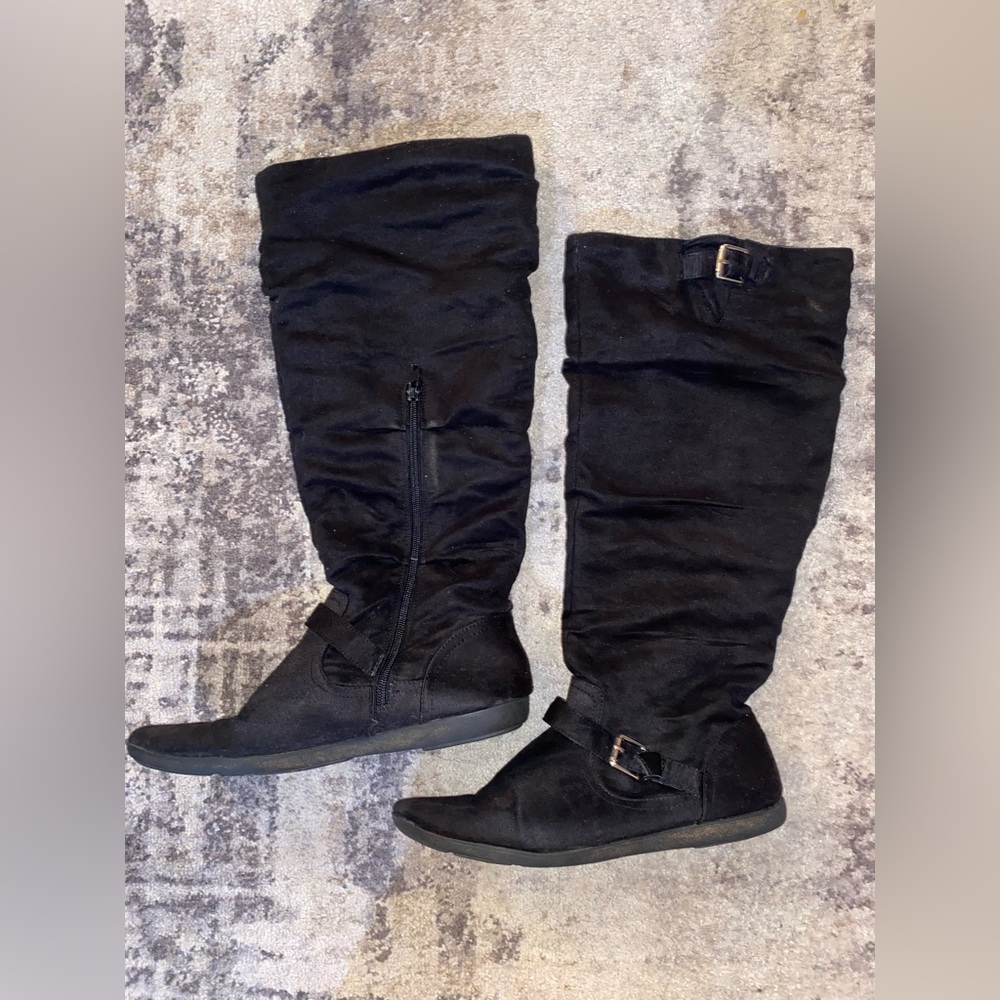 Cadence Faux Suede Tall Black Boots